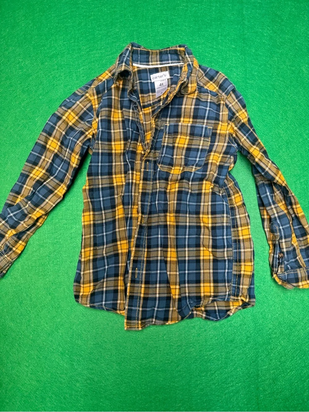 Carter's Yellow and Navy Plaid Button-Down Shirt